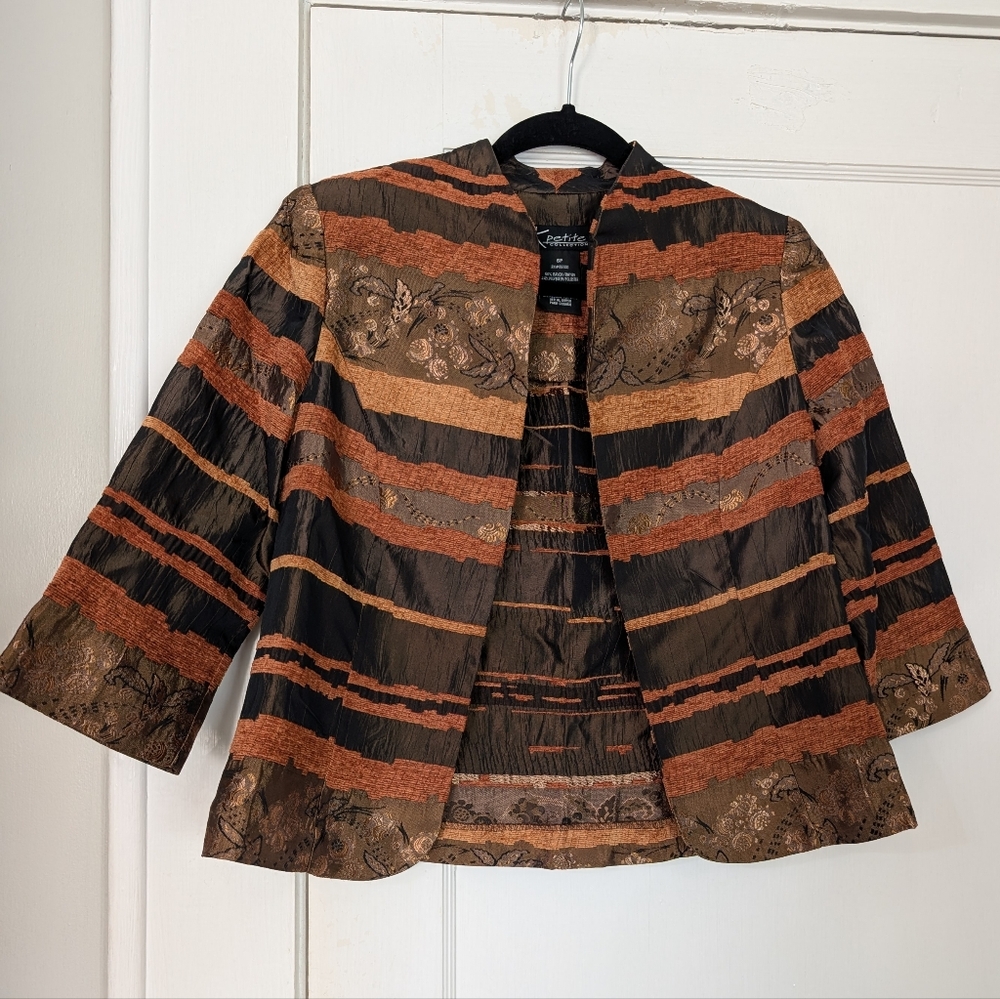 K Petite Collection 6P Jacquard Stripe Open Front Jacket